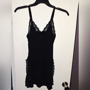 Black Lace Trim Slip Dress